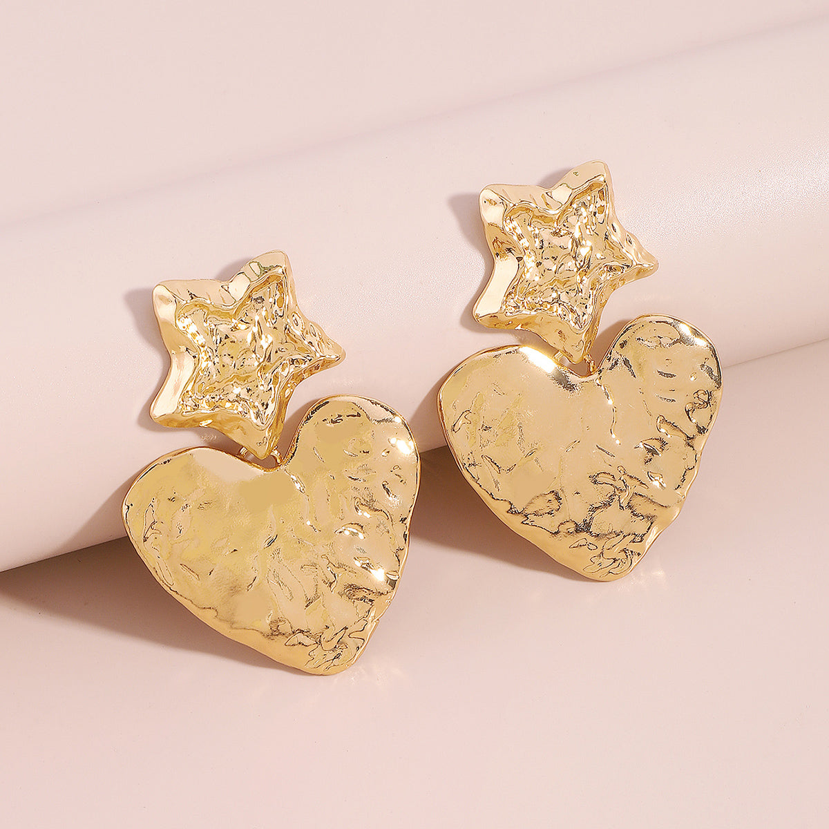 18K Gold-Plated Textured Star Heart Drop Earrings