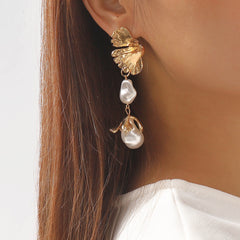 Pearl & 18K Gold-Plated Botanical Drop Earrings