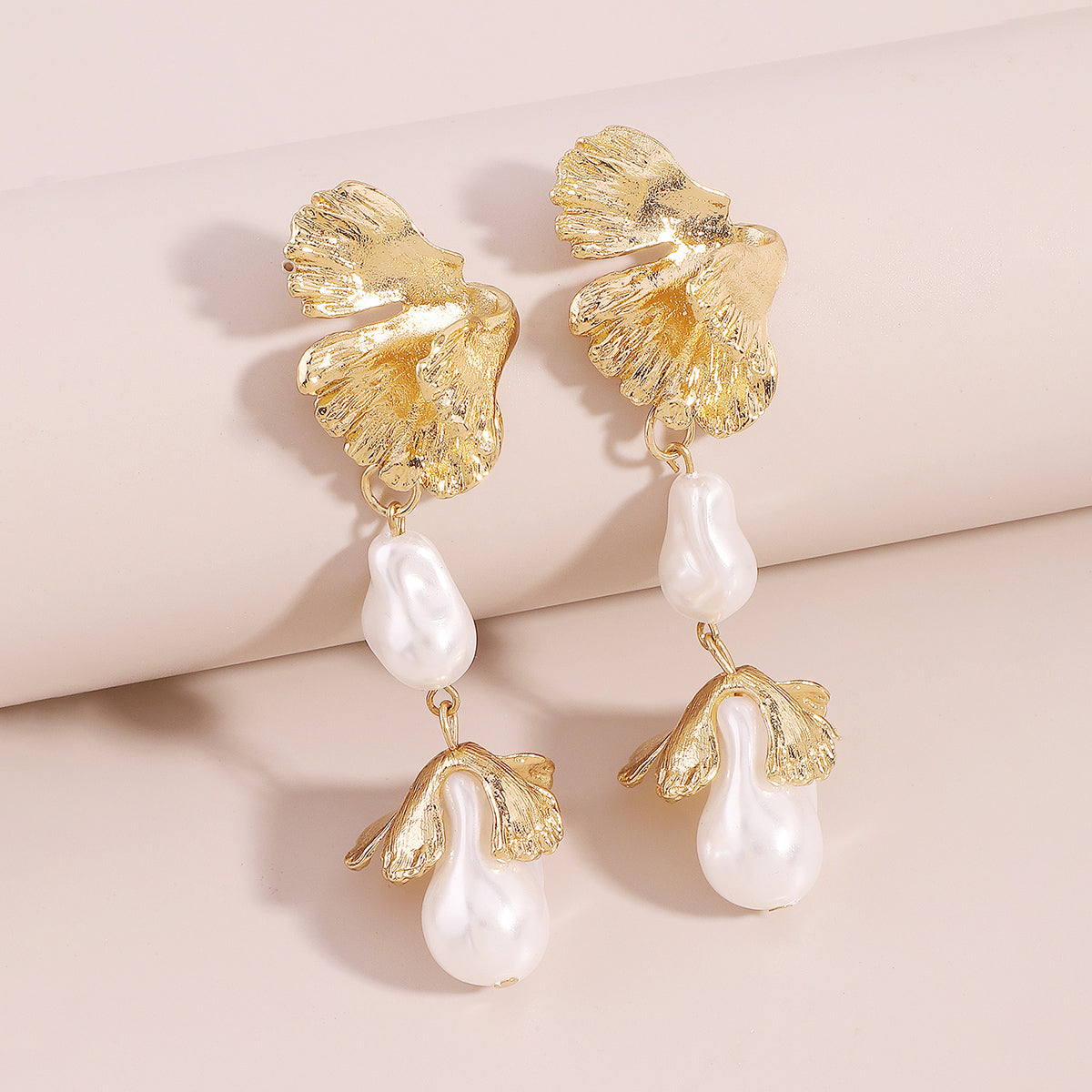 Pearl & 18K Gold-Plated Botanical Drop Earrings