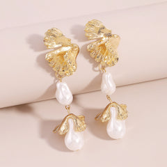 Pearl & 18K Gold-Plated Botanical Drop Earrings