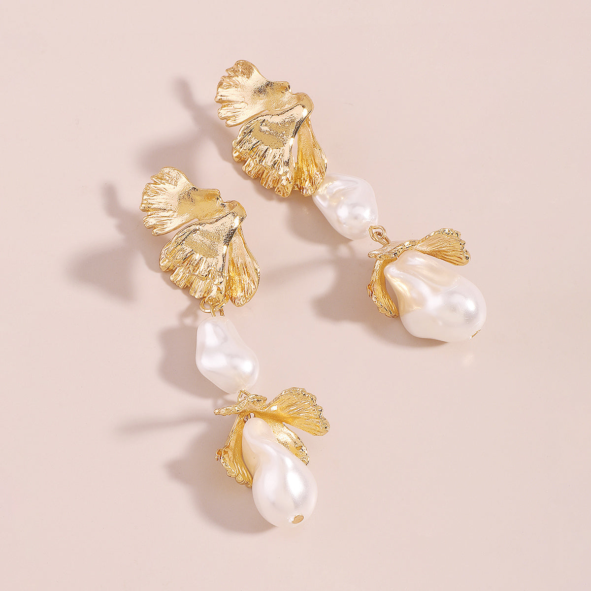 Pearl & 18K Gold-Plated Botanical Drop Earrings