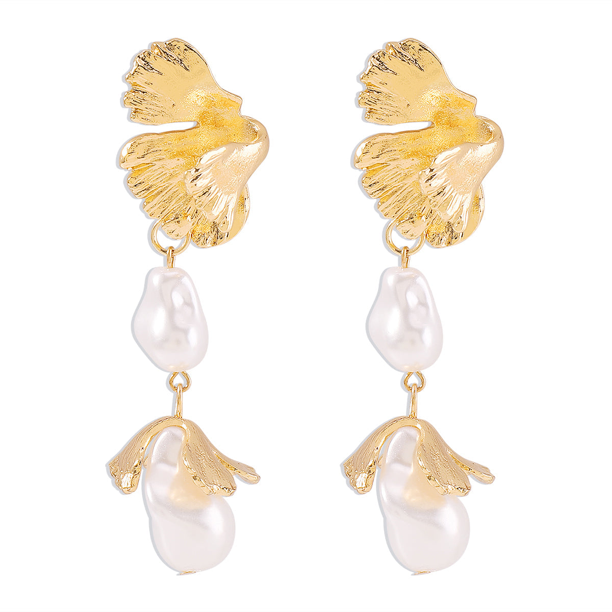 Pearl & 18K Gold-Plated Botanical Drop Earrings