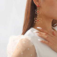 Red Turquoise & 18K Gold-Plated Open Flowers Dangle Earring
