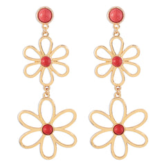 Red Turquoise & 18K Gold-Plated Open Flowers Dangle Earring