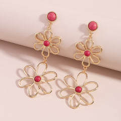 Red Turquoise & 18K Gold-Plated Open Flowers Dangle Earring