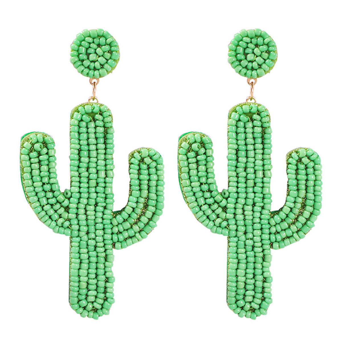 Green Howlite and 18K Gold-Plated Cactus Drop Earrings, gold drop earrings for women, vintage-inspired design, side view