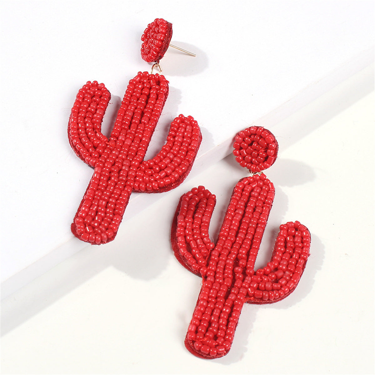 Red Howlite and 18K Gold-Plated Cactus Drop Earrings, gold drop earrings for women, vintage-inspired design, front view
