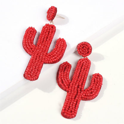 Red Howlite and 18K Gold-Plated Cactus Drop Earrings, gold drop earrings for women, vintage-inspired design, front view