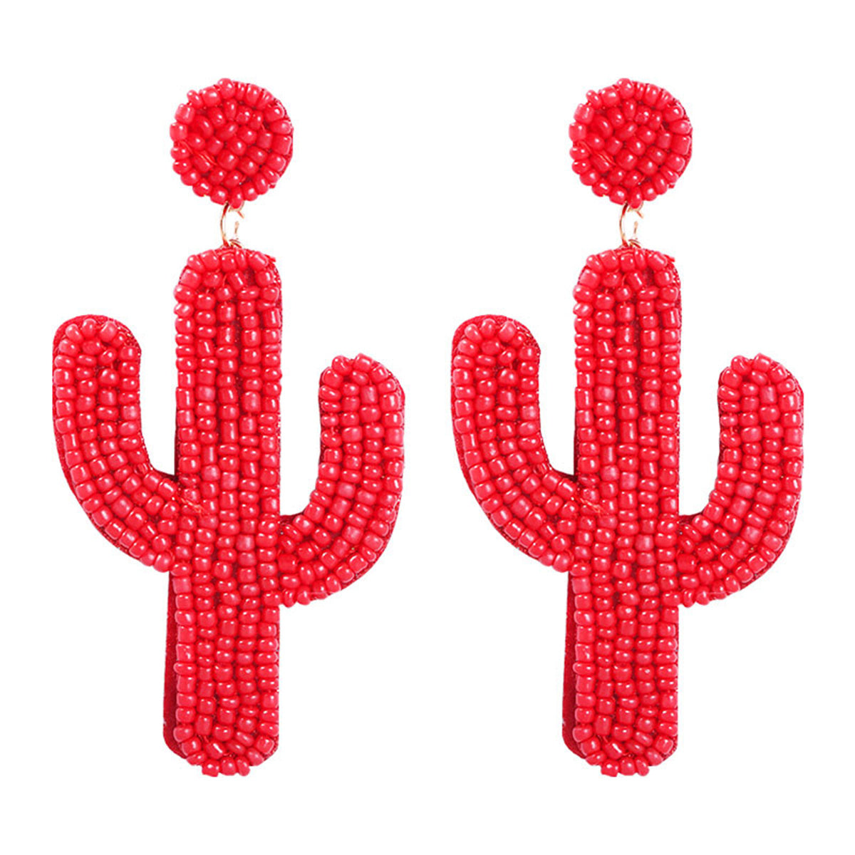 Red Howlite and 18K Gold-Plated Cactus Drop Earrings, gold drop earrings for women, vintage-inspired design, detail close-up