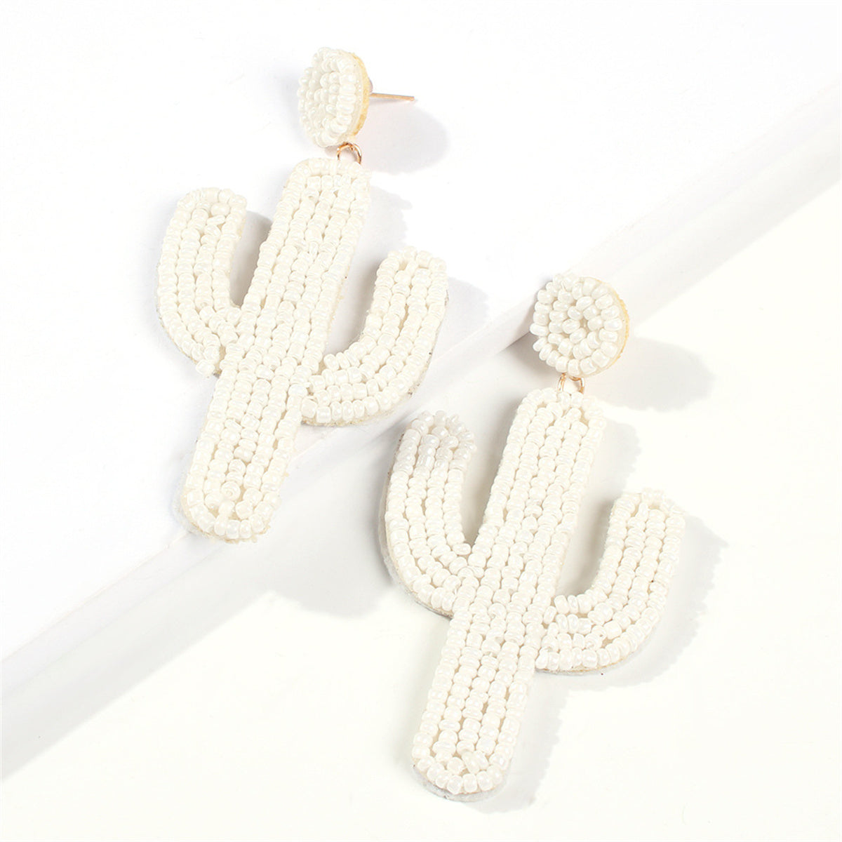 White Howlite Beaded Cactus Drop Earrings, drop earrings for women, elegant gift for her, side view