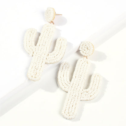 White Howlite Beaded Cactus Drop Earrings, drop earrings for women, elegant gift for her, side view