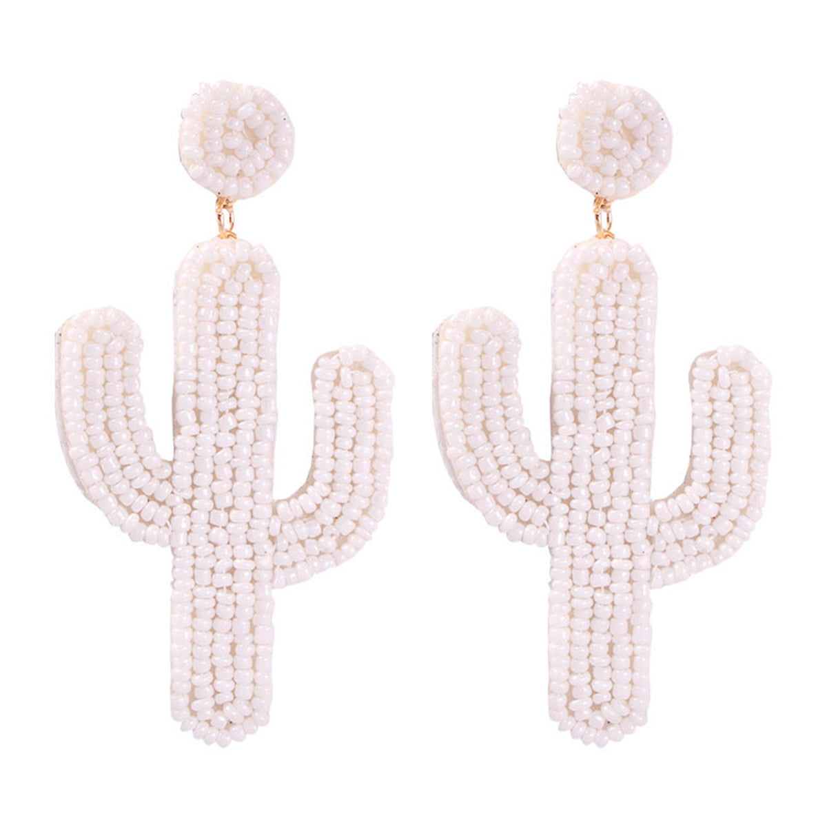 White Howlite Beaded Cactus Drop Earrings, drop earrings for women, elegant gift for her, front view