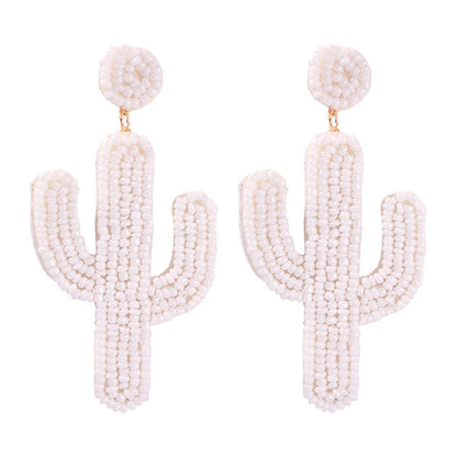White Howlite Beaded Cactus Drop Earrings, drop earrings for women, elegant gift for her, front view