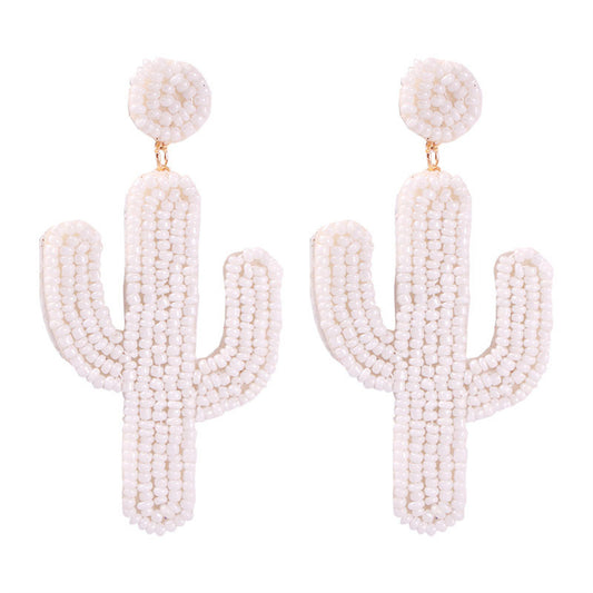 White Howlite Beaded Cactus Drop Earrings, drop earrings for women, elegant gift for her, front view