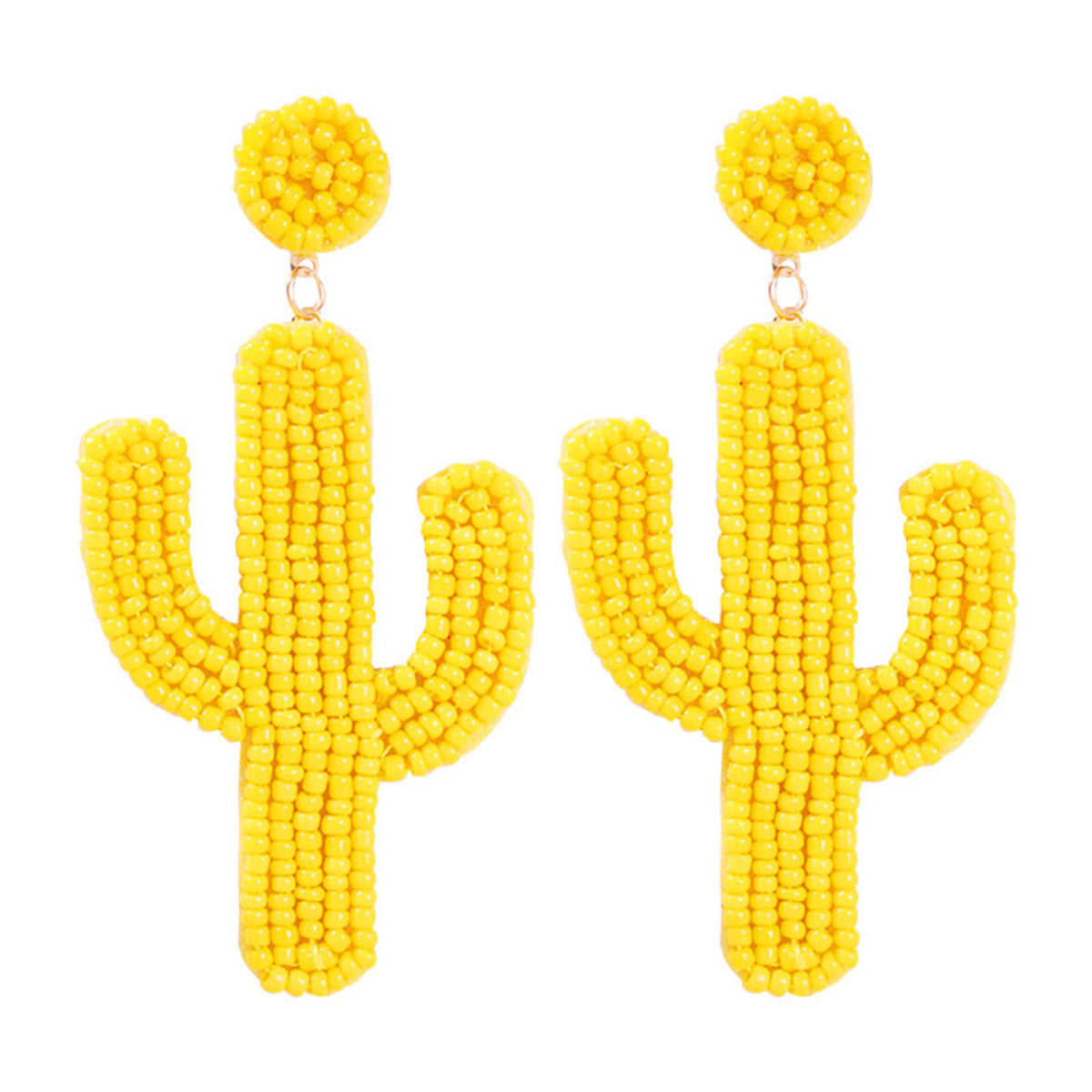 Yellow Howlite and 18K Gold-Plated Cactus Drop Earrings, gold drop earrings for women, elegant gift for her, detail close-up
