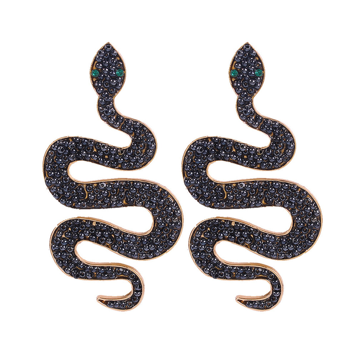 Black Howlite and 18K Gold-Plated Snake Dangle Earrings, gold drop earrings for women, dainty minimalist design, side view