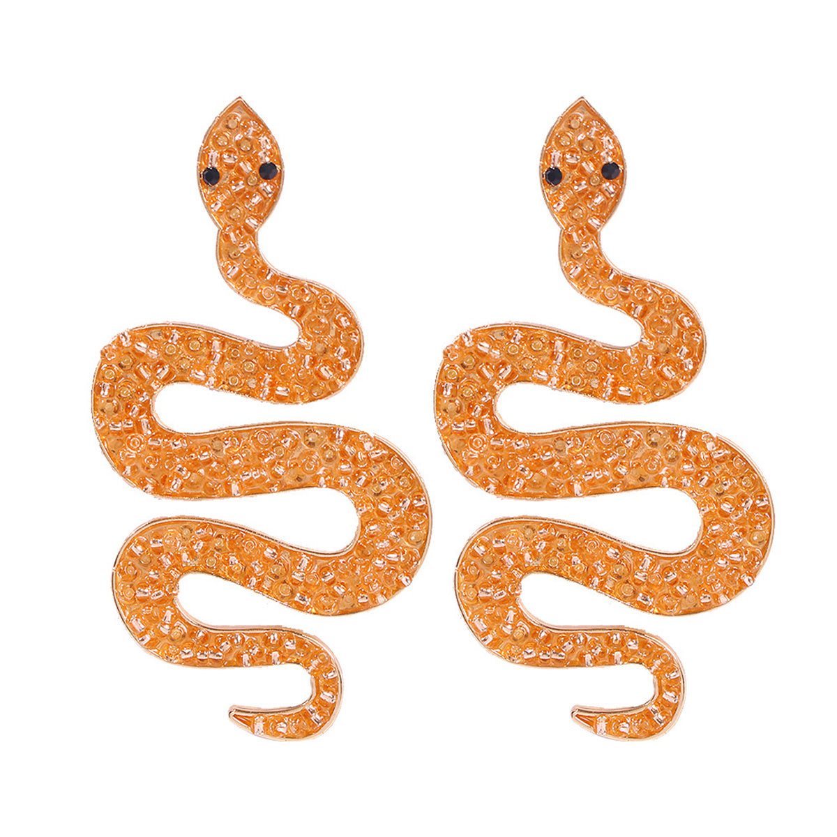 Champagne Howlite and 18K Gold-Plated Snake Dangle Earrings, gold drop earrings for women, botanical inspired, side view