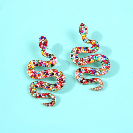 Colored Howlite and 18K Gold-Plated Snake Dangle Earrings, gold drop earrings for women, everyday style, front view