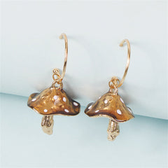 Caramel Enamel & 18K Gold-Plated Mushroom Drop Hoop Earrings