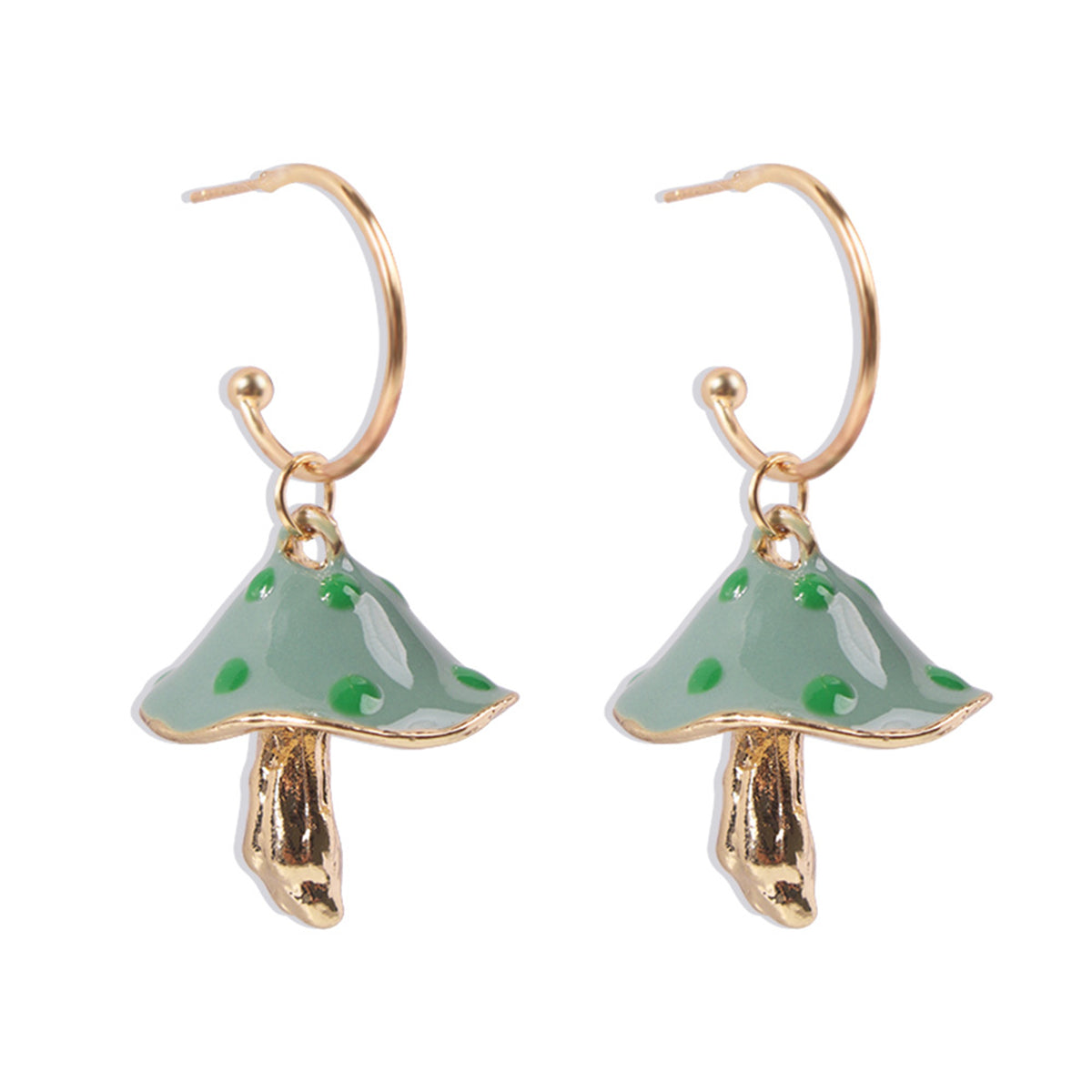 Green Enamel & 18K Gold-Plated Mushroom Drop Earrings