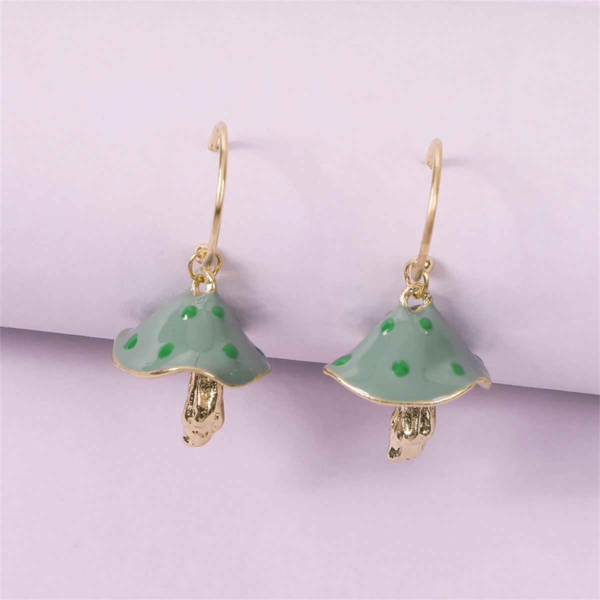 Green Enamel & 18K Gold-Plated Mushroom Drop Earrings