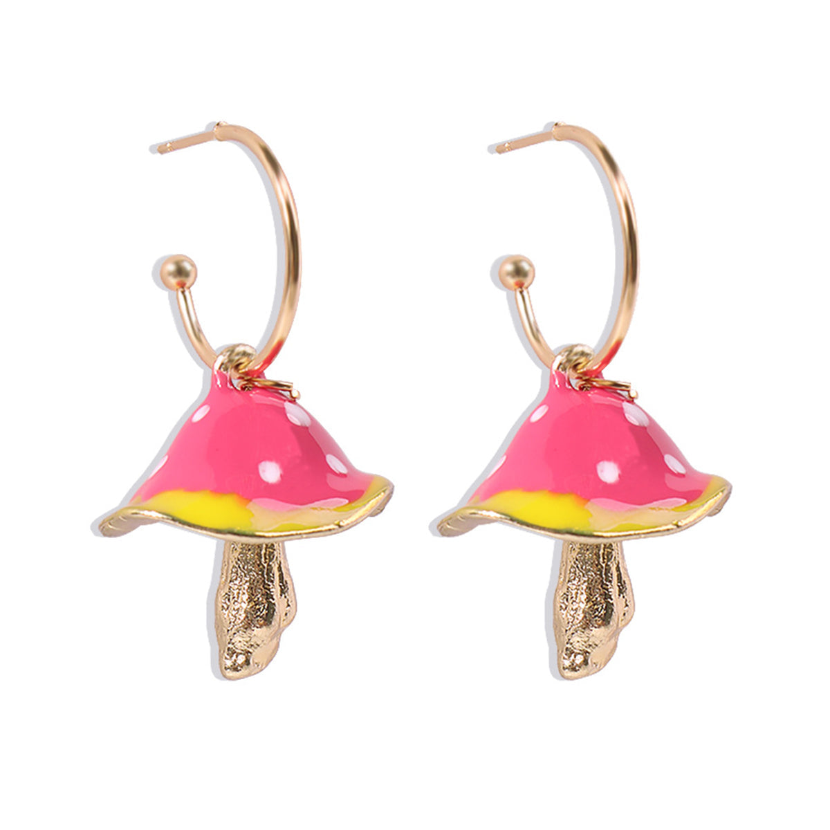 Pink Enamel & 18K Gold-Plated Mushroom Drop Hoop Earrings