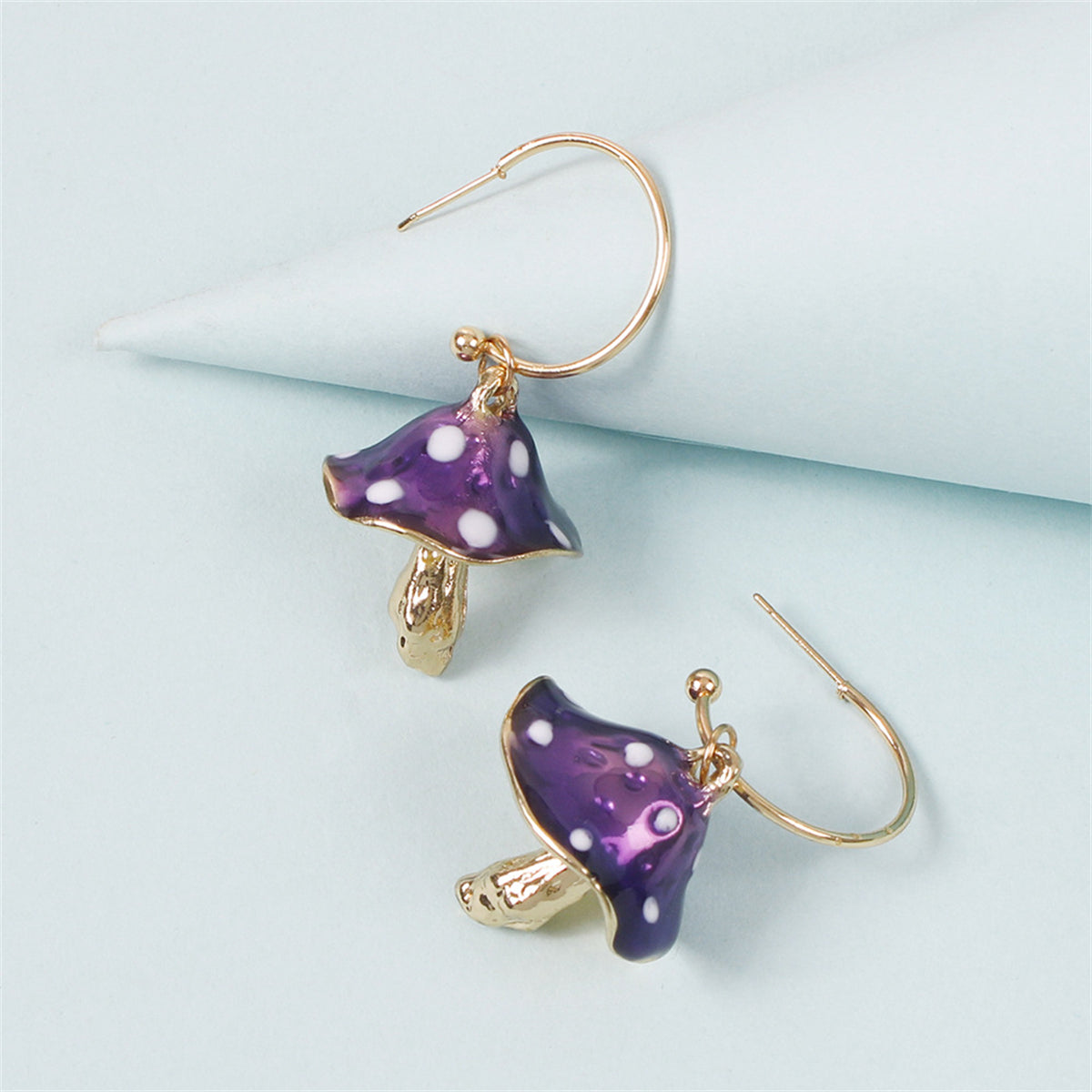 Purple Enamel & 18K Gold-Plated Mushroom Drop Earrings