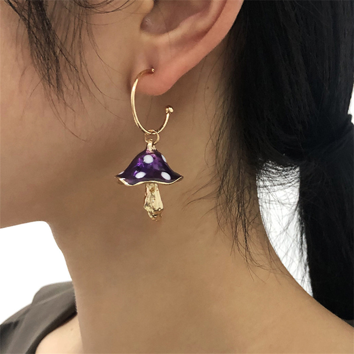Purple Enamel & 18K Gold-Plated Mushroom Drop Earrings