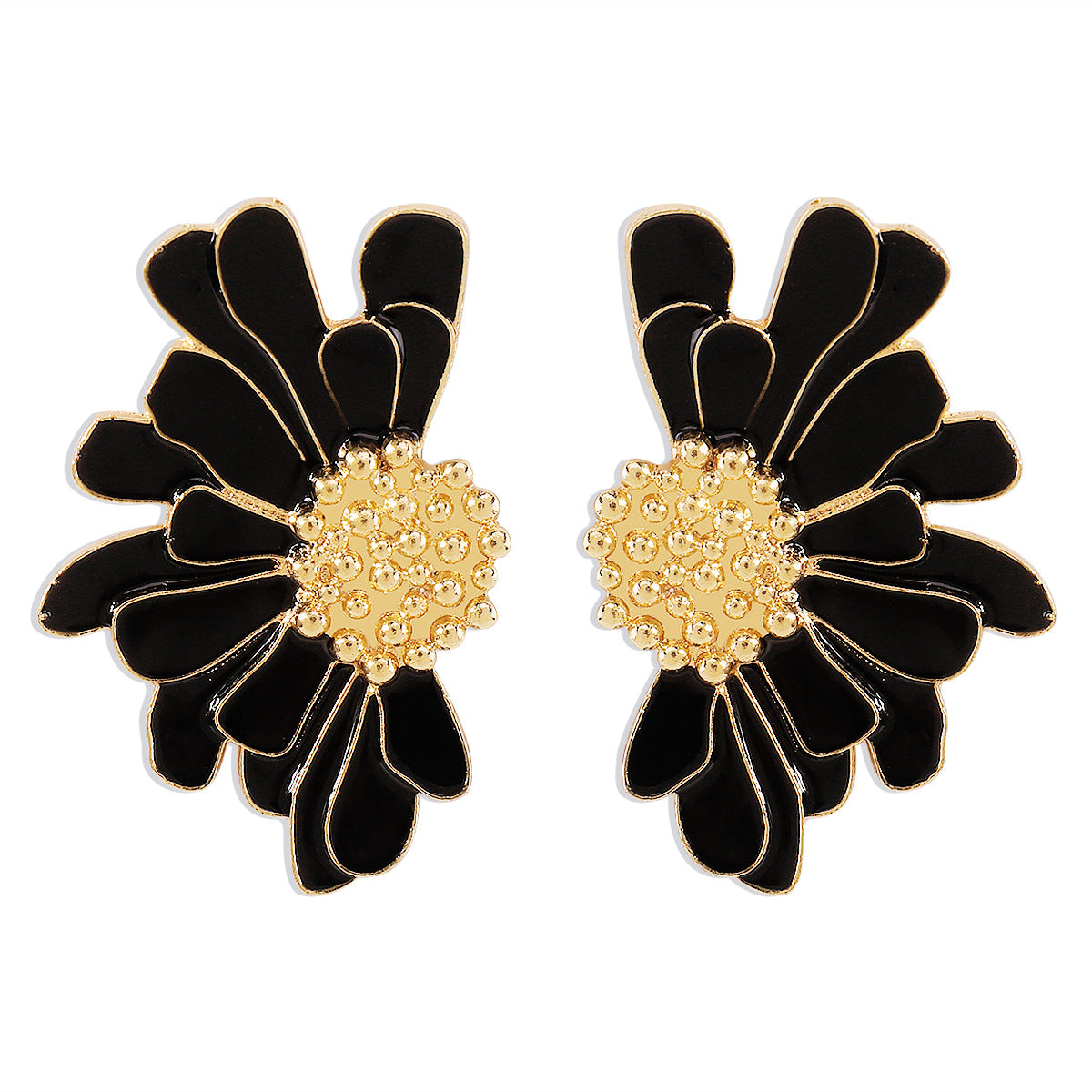 Black Enamel & 18K Gold-Plated Mum Stud Earrings