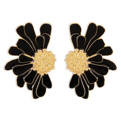 Black Enamel & 18K Gold-Plated Mum Stud Earrings
