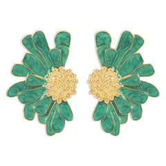 Green Enamel & 18K Gold-Plated Mum Stud Earrings