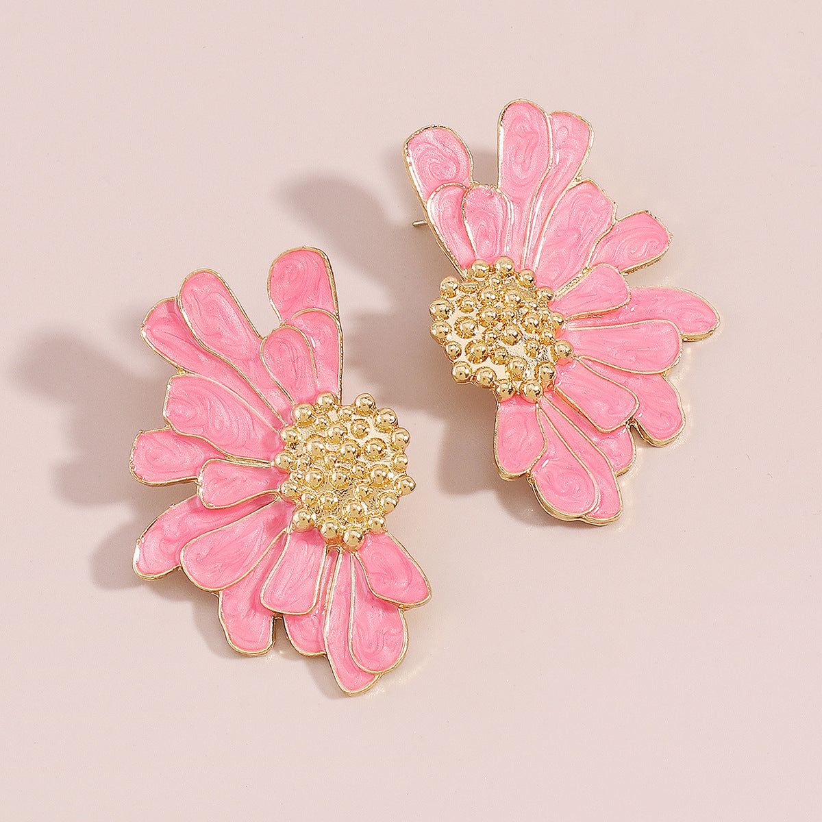 Pink Enamel & 18K Gold-Plated Mum Stud Earrings