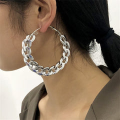 Silver-Plated Curb Chain Hoop Earrings