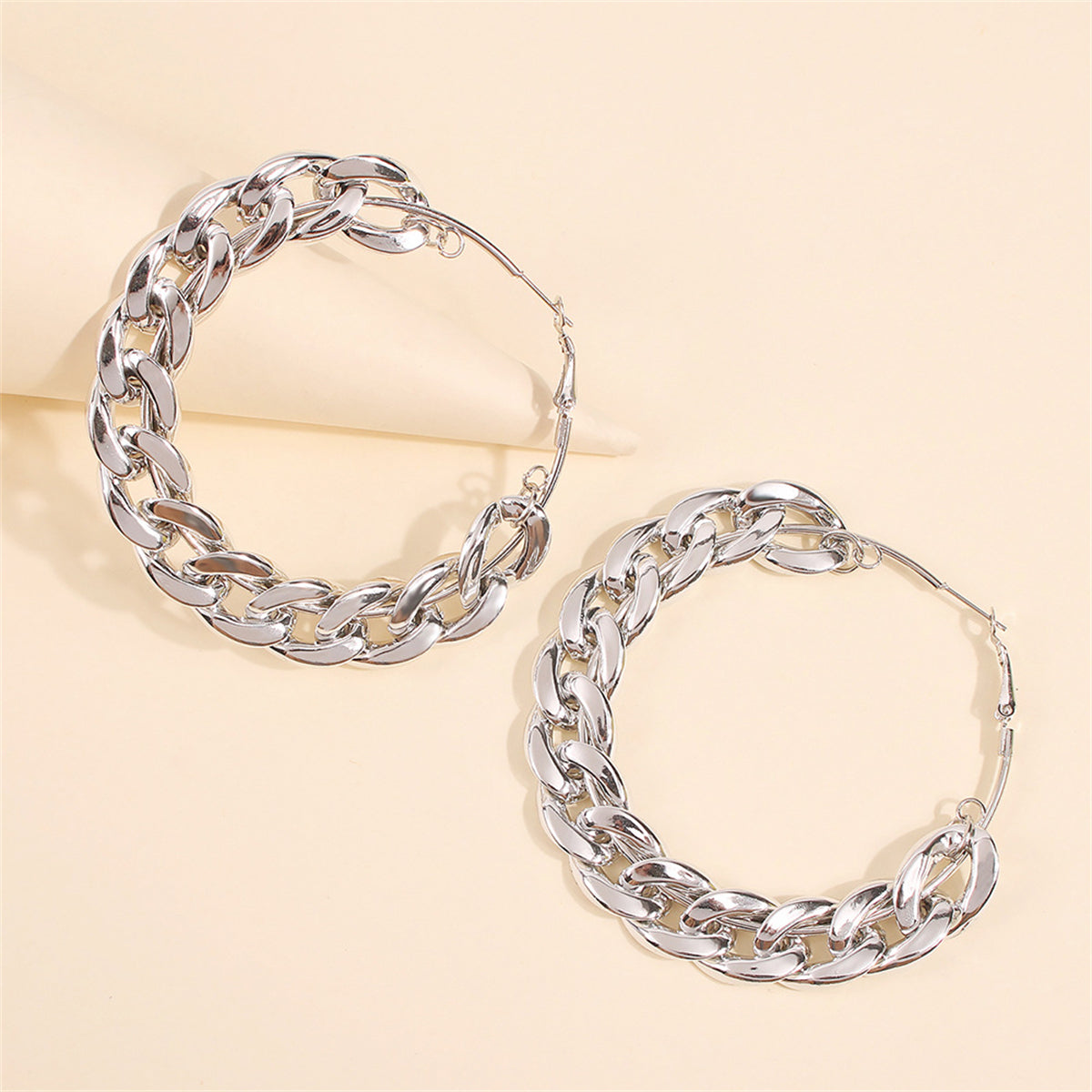 Silver-Plated Curb Chain Hoop Earrings