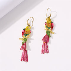 Pink Enamel & Yellow Cubic Zirconia Parrot Drop Earrings