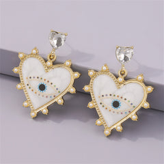 White Enamel & Crystal Pearl 18K Gold-Plated Eye Heart Drop Earrings