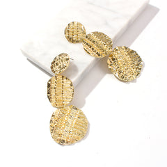 18K Gold-Plated Textured Linked Disk Drop Earrings
