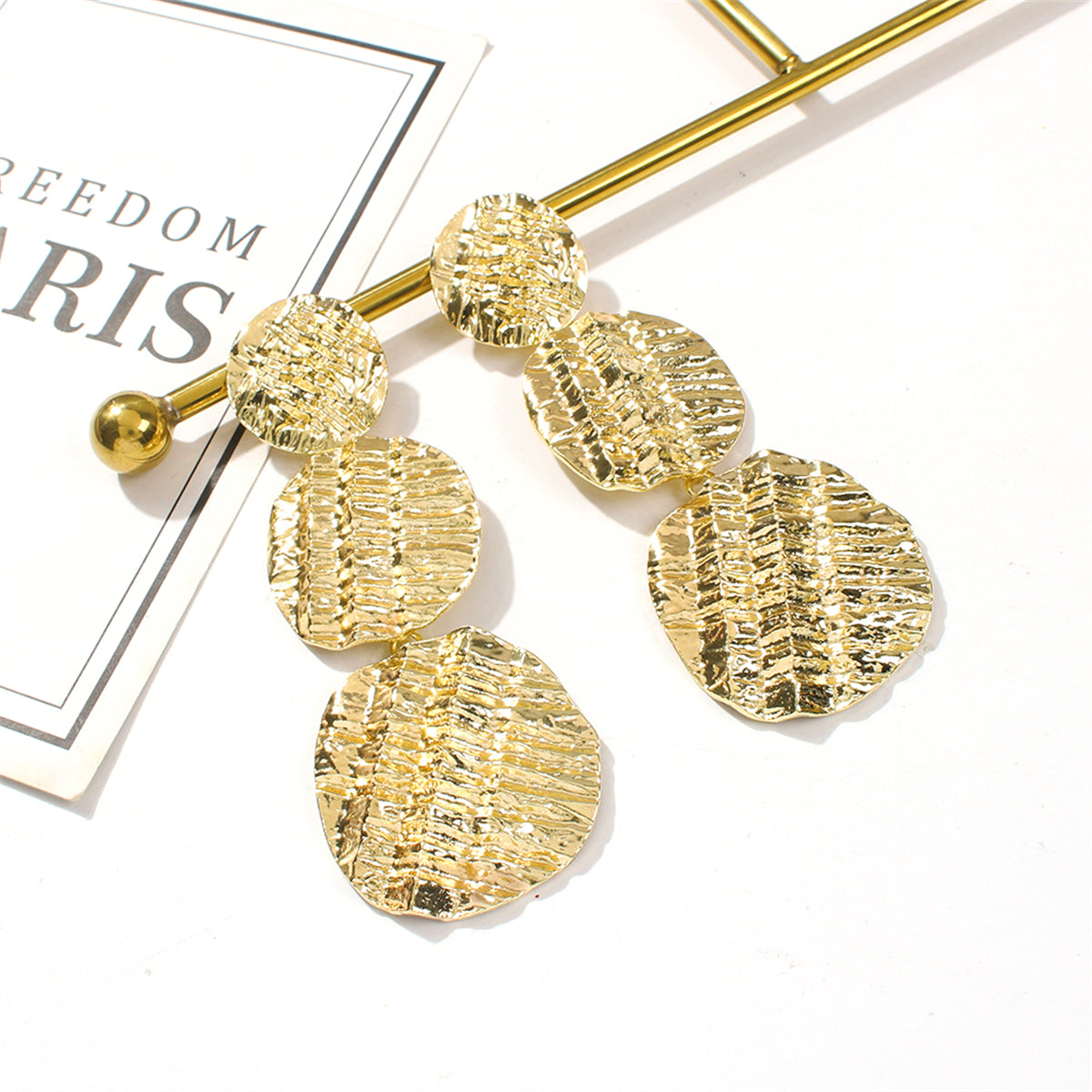 18K Gold-Plated Textured Linked Disk Drop Earrings