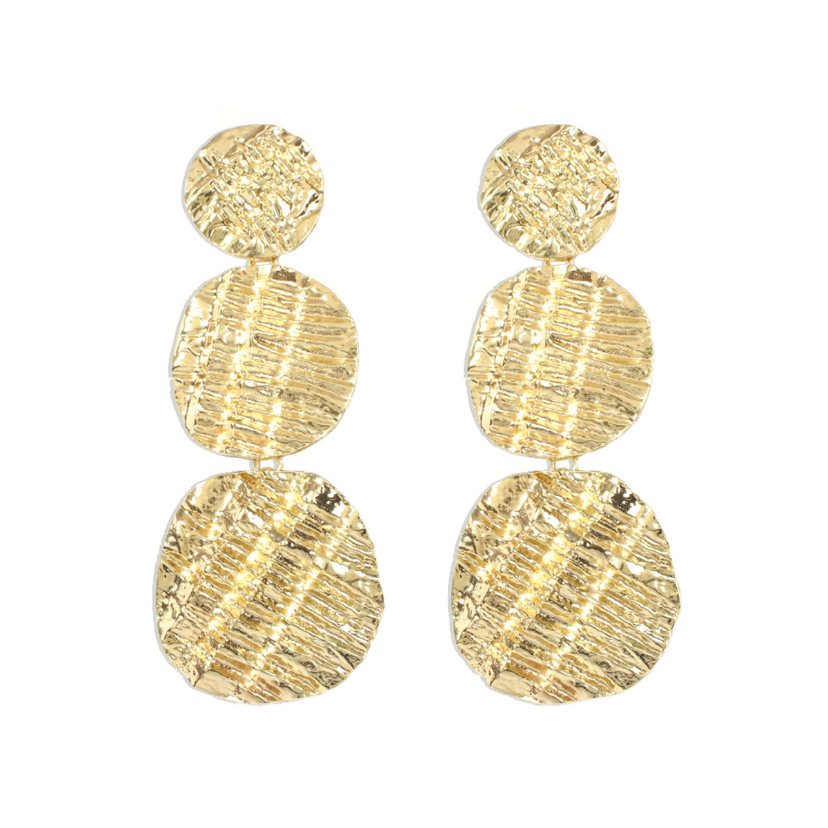 18K Gold-Plated Textured Linked Disk Drop Earrings