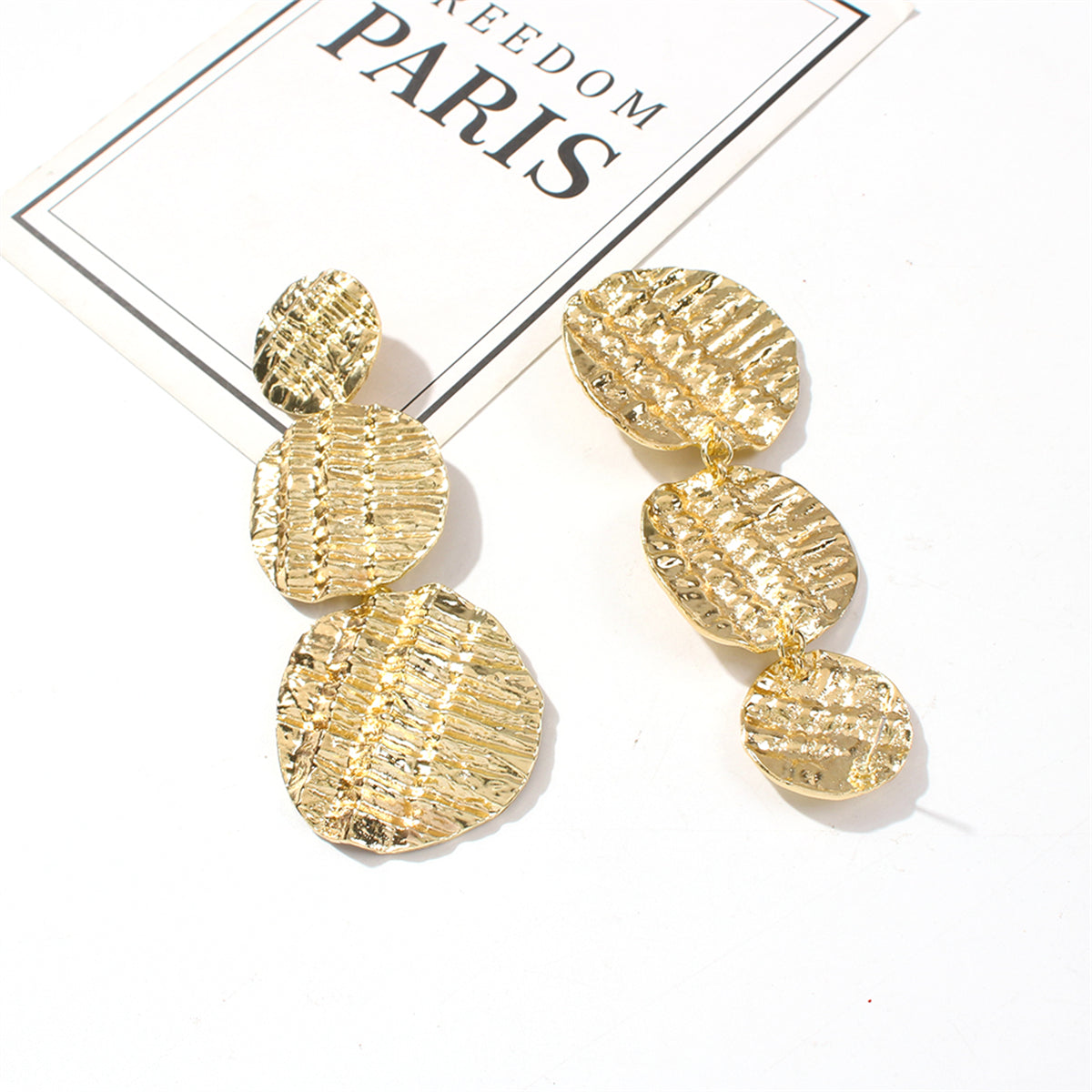 18K Gold-Plated Textured Linked Disk Drop Earrings