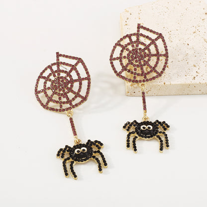 Cubic Zirconia and 18K Gold-Plated Cobweb Spider Drop Earring, gold drop earrings for women, everyday style, lifestyle look