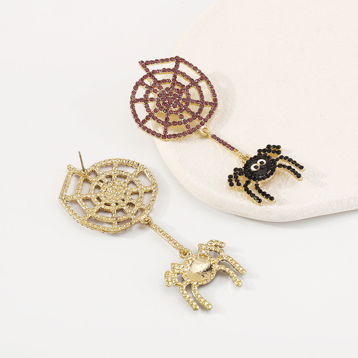Cubic Zirconia and 18K Gold-Plated Cobweb Spider Drop Earring, gold drop earrings for women, everyday style, styled look