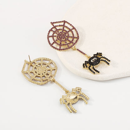 Cubic Zirconia and 18K Gold-Plated Cobweb Spider Drop Earring, gold drop earrings for women, everyday style, styled look