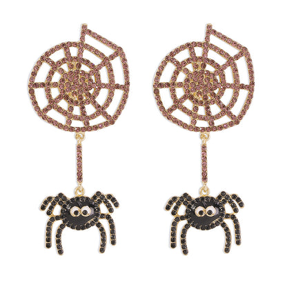 Cubic Zirconia and 18K Gold-Plated Cobweb Spider Drop Earring, gold drop earrings for women, everyday style, side view