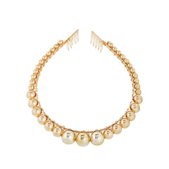 Elegant gold necklace adorned with pearls and beads, showcasing a luxurious 18K gold-plated design.