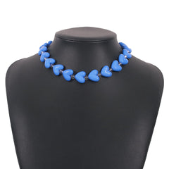 Blue & Clear Puffed Heart Station Necklace