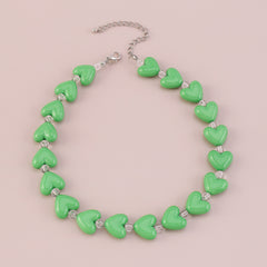 Green & Clear Heart Station Choker Necklace