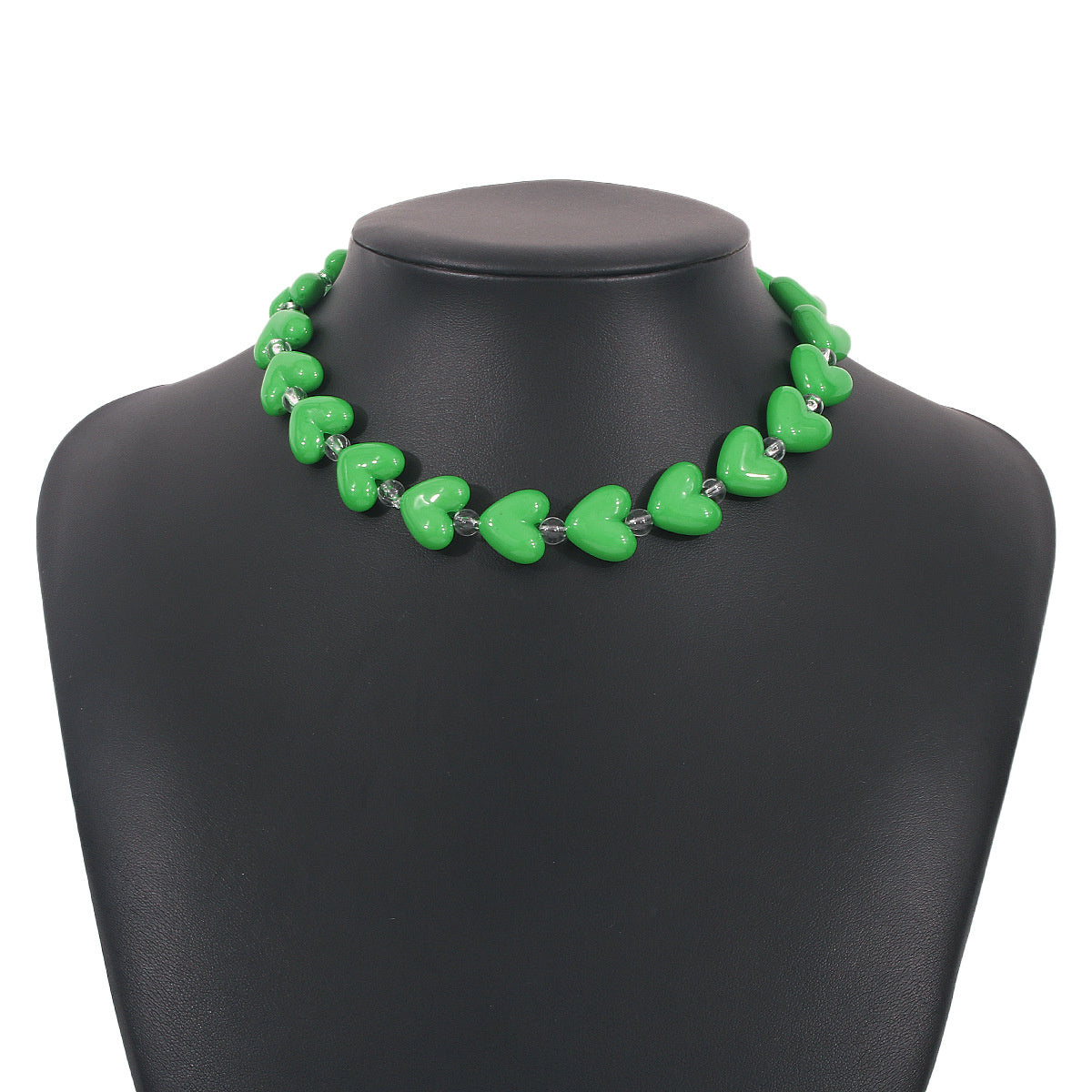 Green & Clear Heart Station Choker Necklace