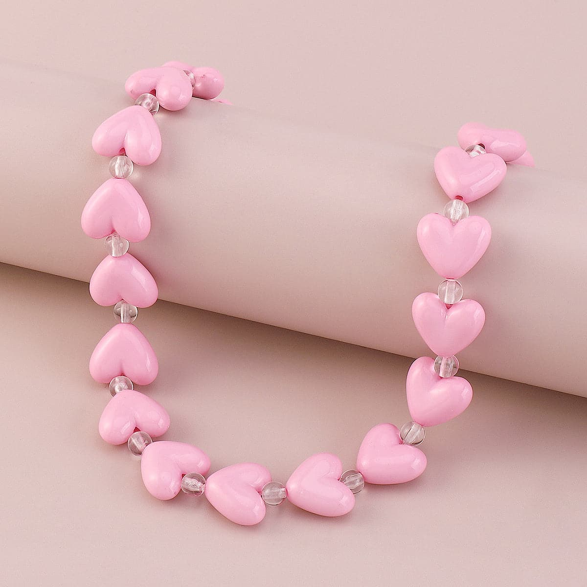 Pink & Clear Heart Station Choker Necklace