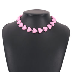 Pink & Clear Heart Station Choker Necklace